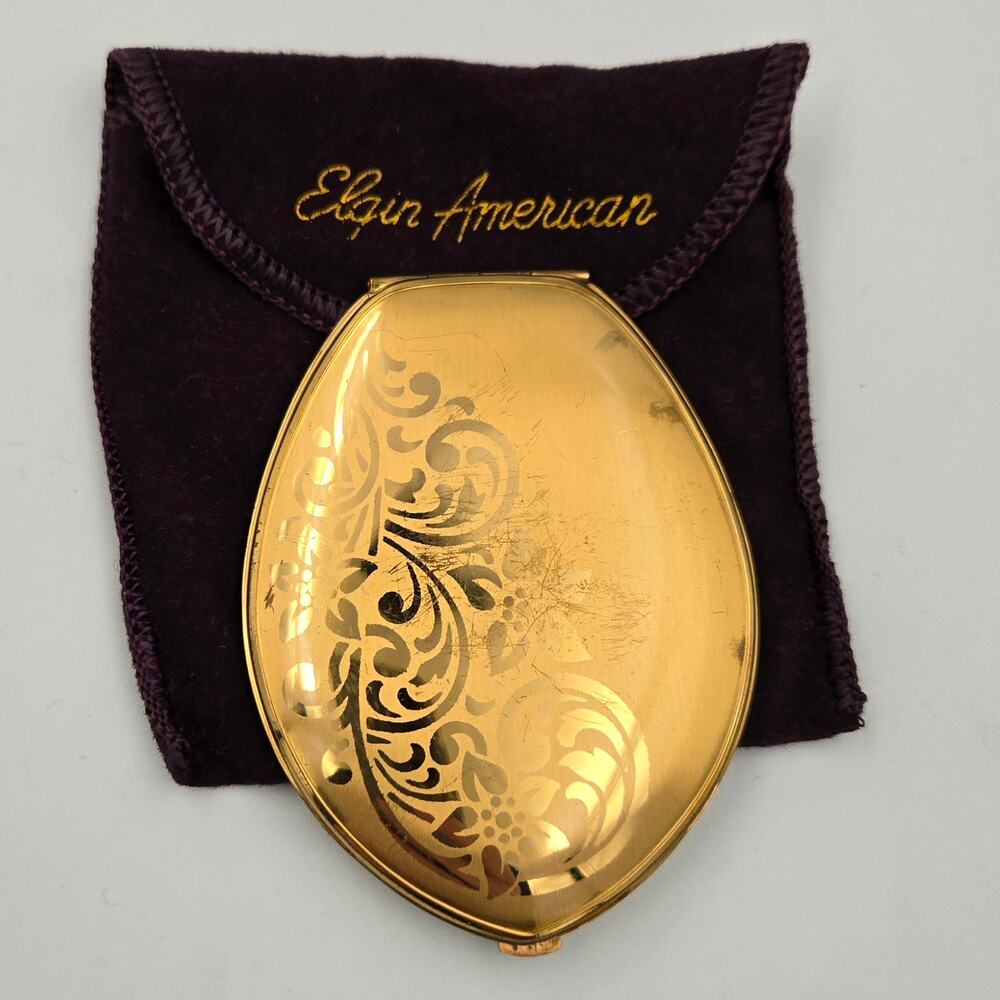 Elgin American Beauty Teardrop-Shaped Powder Compact with Mirror from 40s or 50s